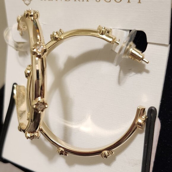 KENDRA SCOTT EARRINGS JOELLE HOOP GOLD WHITE CRYSTAL - Picture 2 of 3